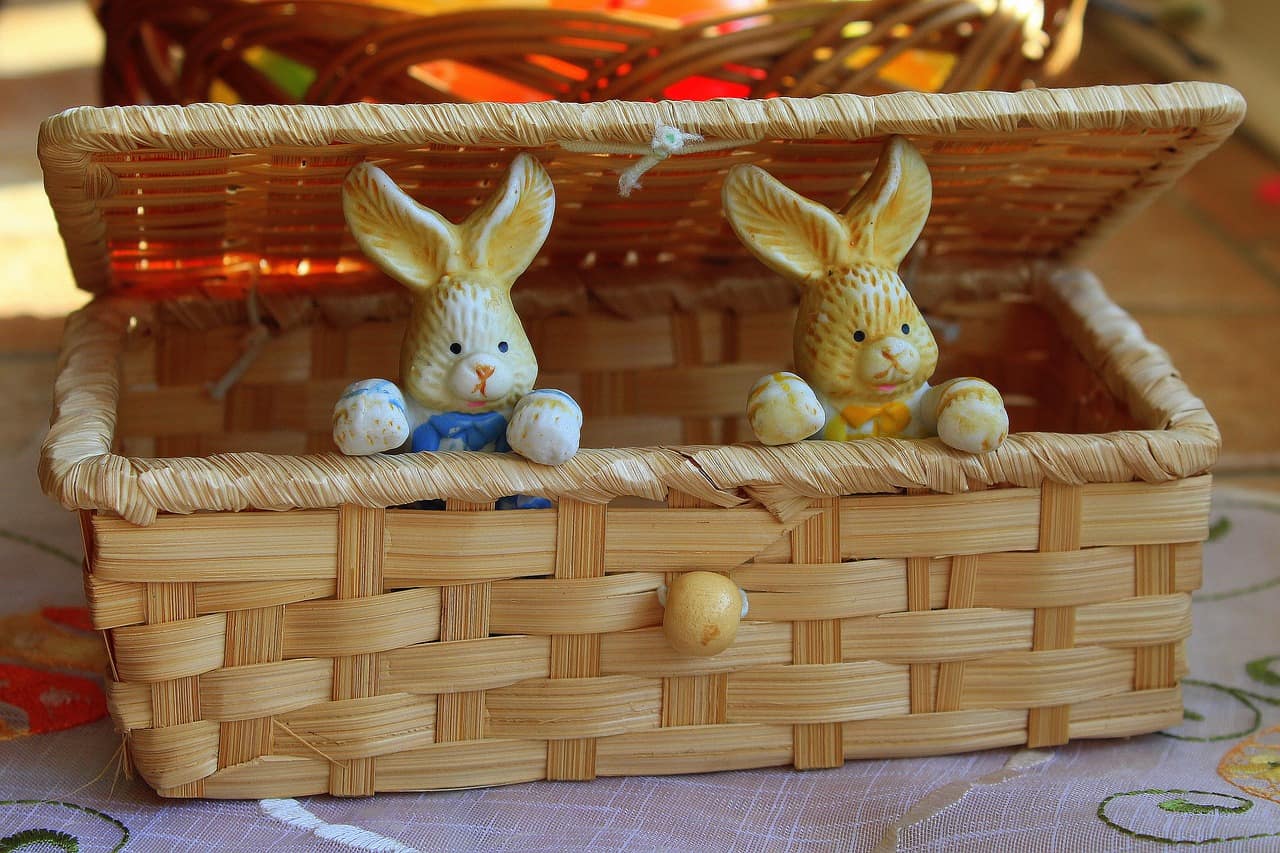 Easter rabbits peeping out of a basket